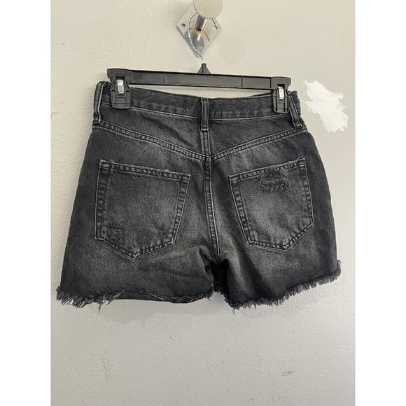 We The Free Distressed High Waist Denim Shorts Women 25 Black Wash Button Fly - Picture 7 of 15
